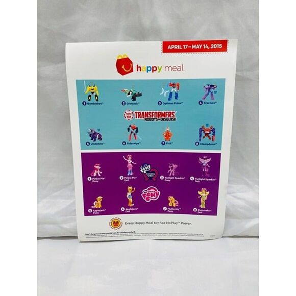 2015 McDonald's My Little Pony and Transformers Happy Meal Advertisement Sheet - Picture 2 of 9